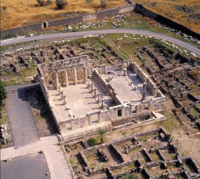 aerial view of capernaum synagogue