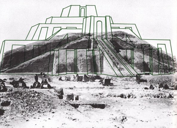 the anu ziggurat at uruk, with former height superimposed