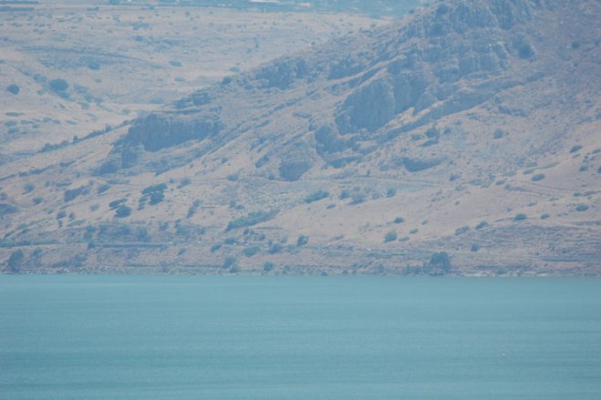 Miracle of the swine hill, from across the Sea of Galilee